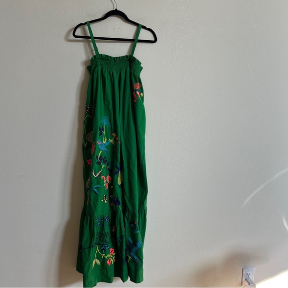 Anthropologie Rare embroidered Caribbean Kelly Green Maxi Dress - Picture 8 of 10